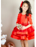 Orange Red Satin Tulle Fashion Flower Girl Dress